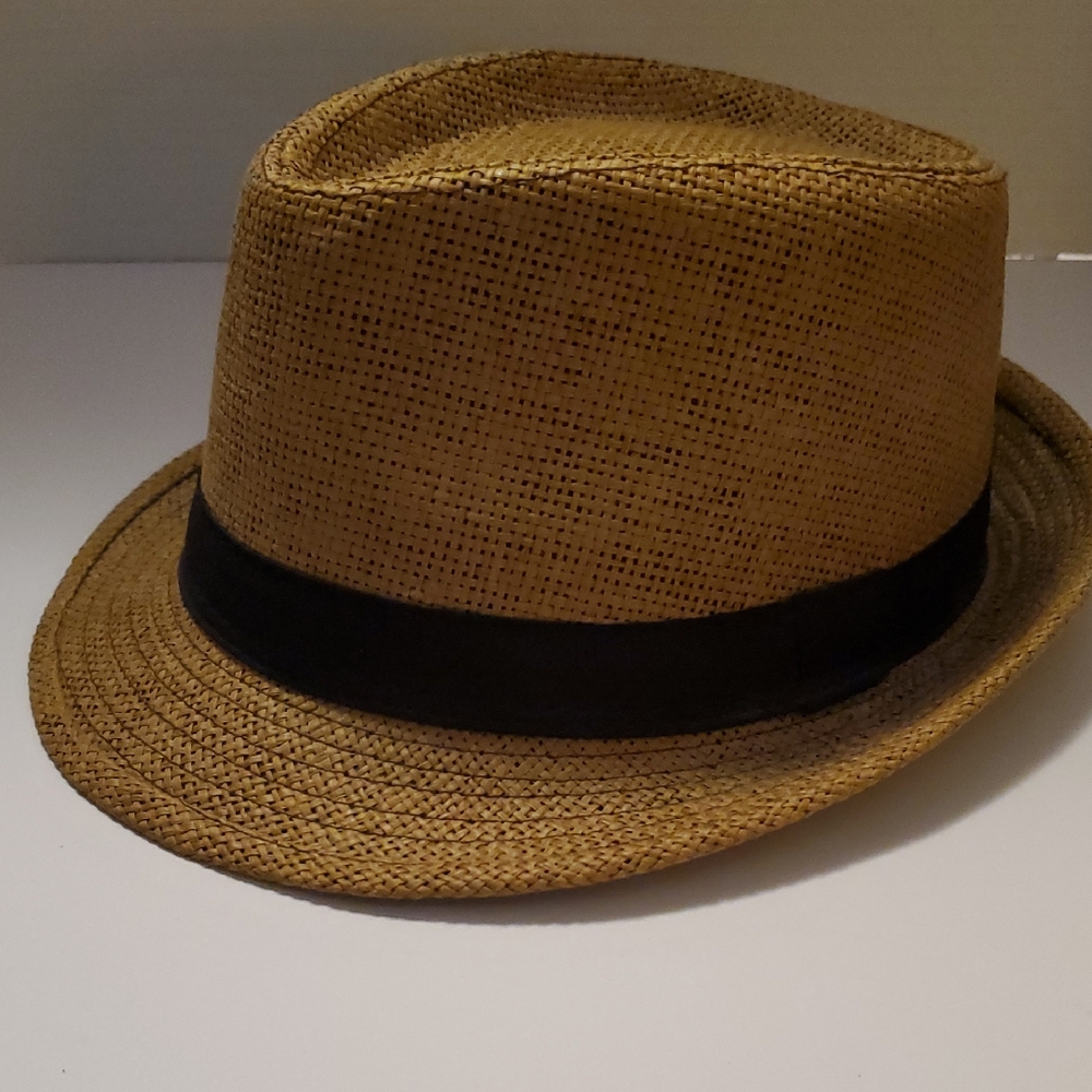 100% Paper Tan Fedora Hat with Black Band